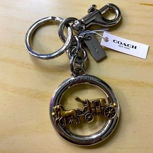 Coach Horse and Carriage Keychain / Bag Charm, Silver and Brass Gold, NWT